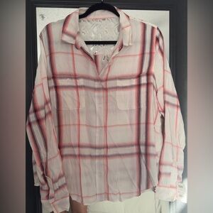 Mudd Womens Button-Up Shirt Meduim Long Sleeve Plaid Lace Back